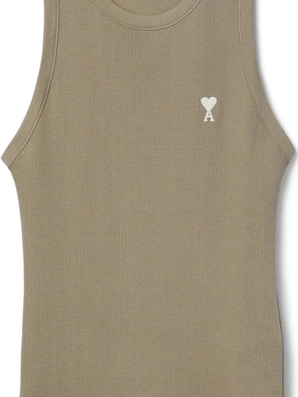 Ami Alexandre Mattiussi Taupe Ribbed Tank with White Heart 'A' Logo